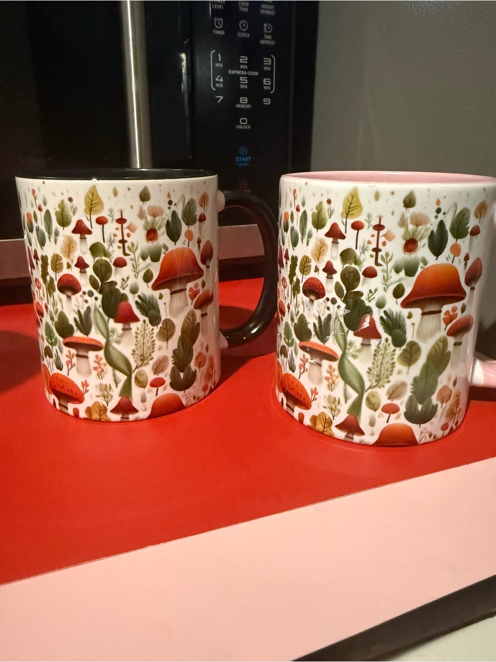 Decorative Mushroom Pattern Ceramic Mug - White with Green & Orange